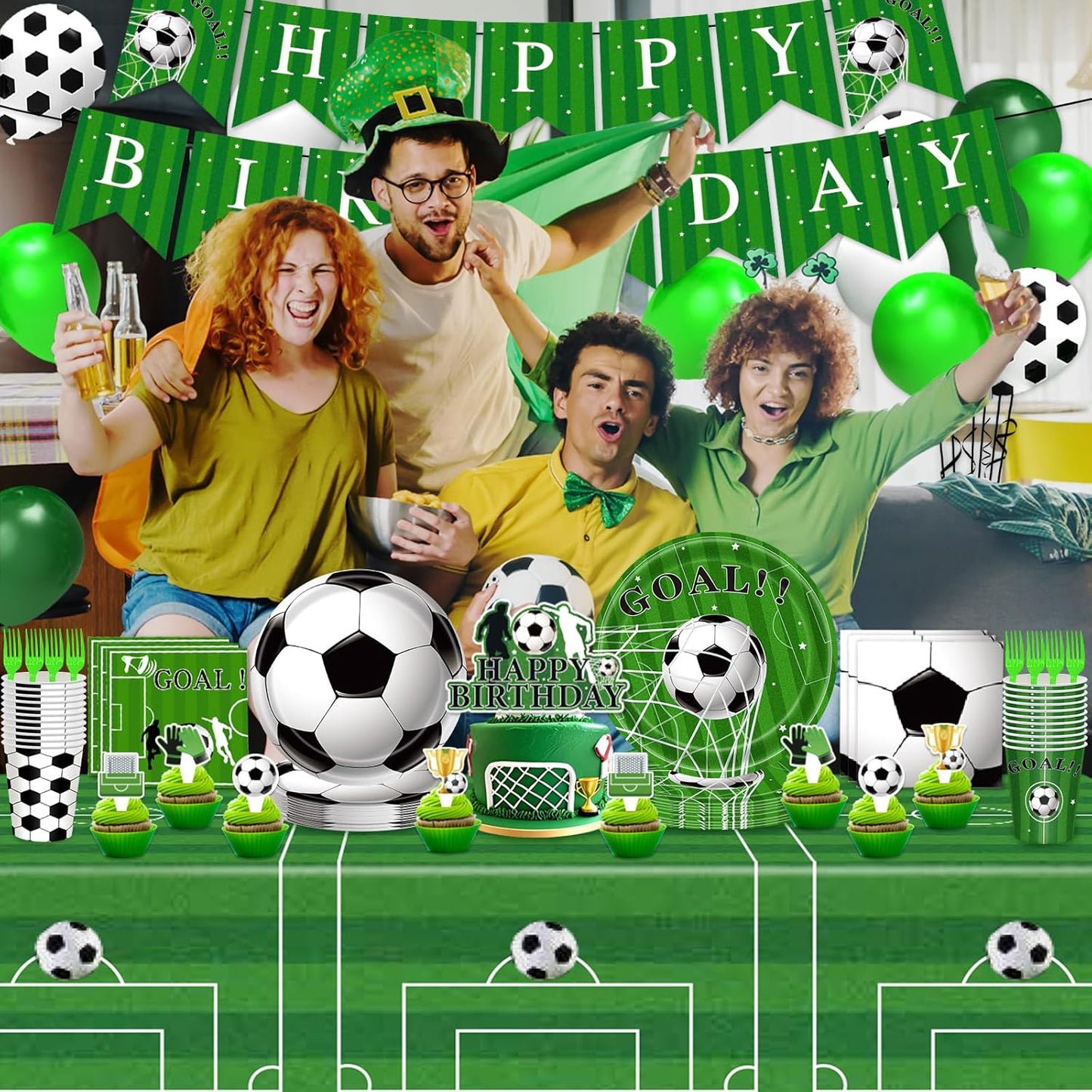 Brand Name Soccer Birthday Party Kit – Ready-to-Gift 143-Piece Set with Plates Cups Banner Balloons Tablecloth for Young Athletes