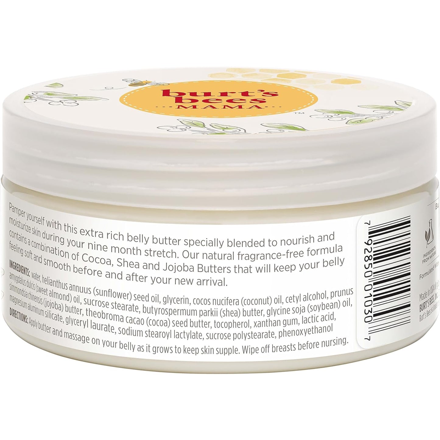 Burt's Bees Mama Belly Butter – Soothing Bath Time Pampering for Mom to Be, Fragrance Free Body Butter