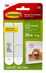 Command 20 Lb XL Heavyweight Picture Hanging Strips, Clean Stretch Release Hanger for Safe Reorganizing Around Children and Curious Toddlers, 8 Pairs White Adhesive Strips