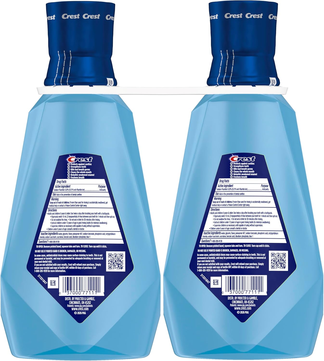 Crest Pro Health Alcohol-Free Mouthwash 1L 2 Pack – Gentle Fluoride Cavity Protection Safe for Adults with Gum Sensitivity