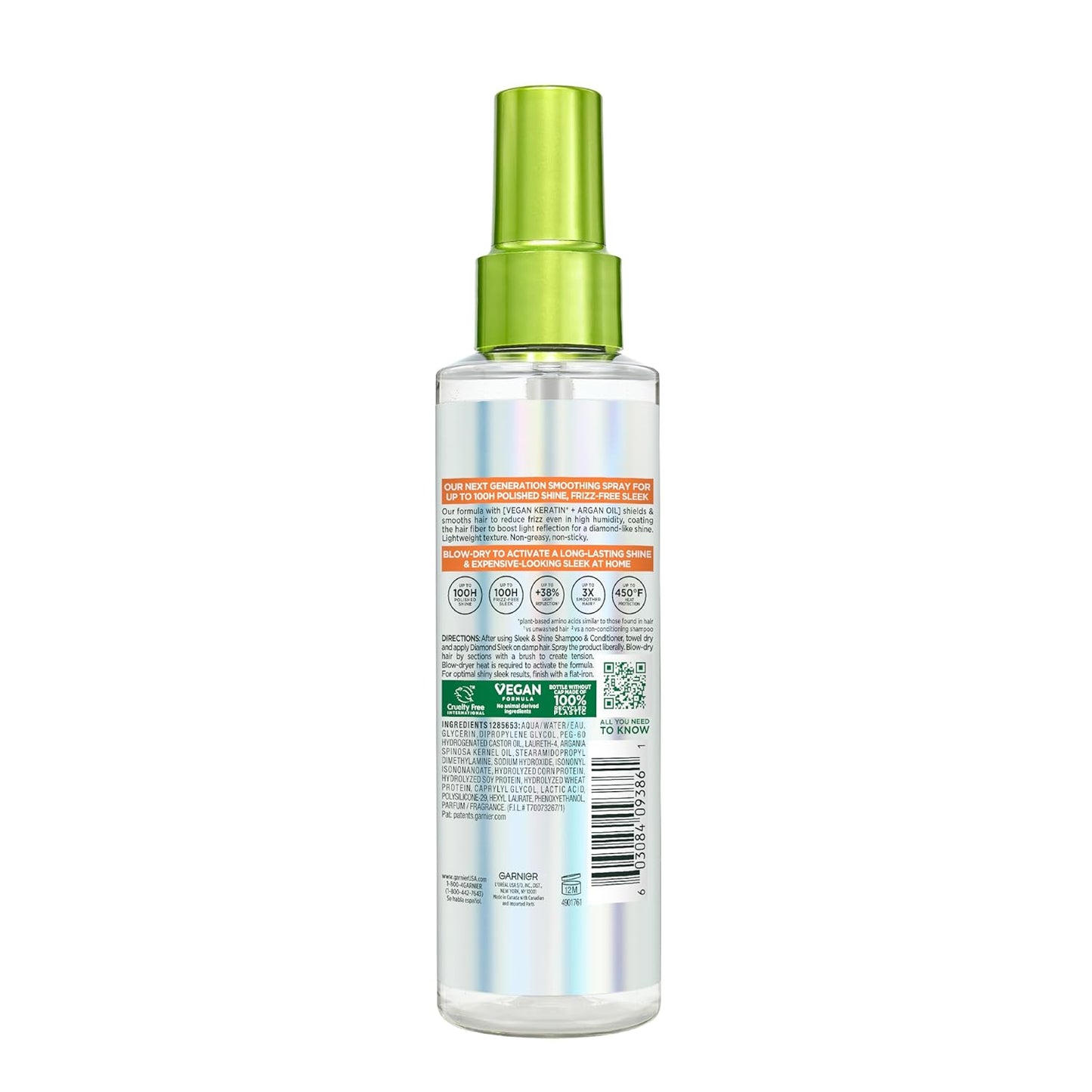 Garnier Fructis Diamond Sleek Hair Shine Spray – Worry-Free Frizz Control Spray for Sensitive Scalps, Non-Greasy Lightweight Formula