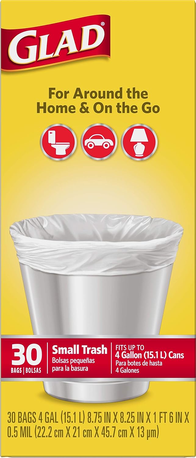 Glad Trash Bags, Small Garbage Bags - 4 Gallon White Trash Bag, Tear-Proof Strength for Hygienic Disposal