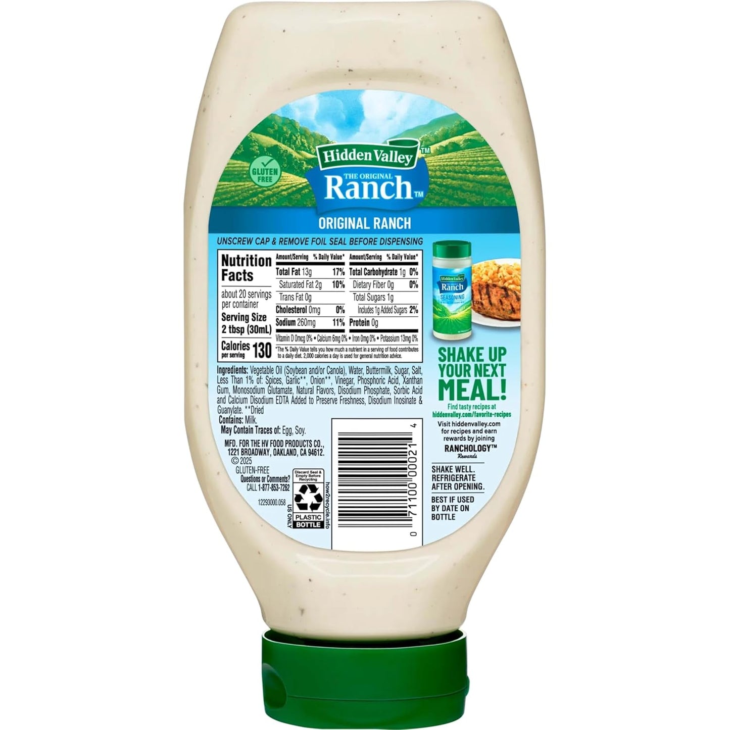 Hidden Valley Easy Squeeze Ranch – Travel Ready Topping for Tailgates and Camping Meals, 20 Ounce