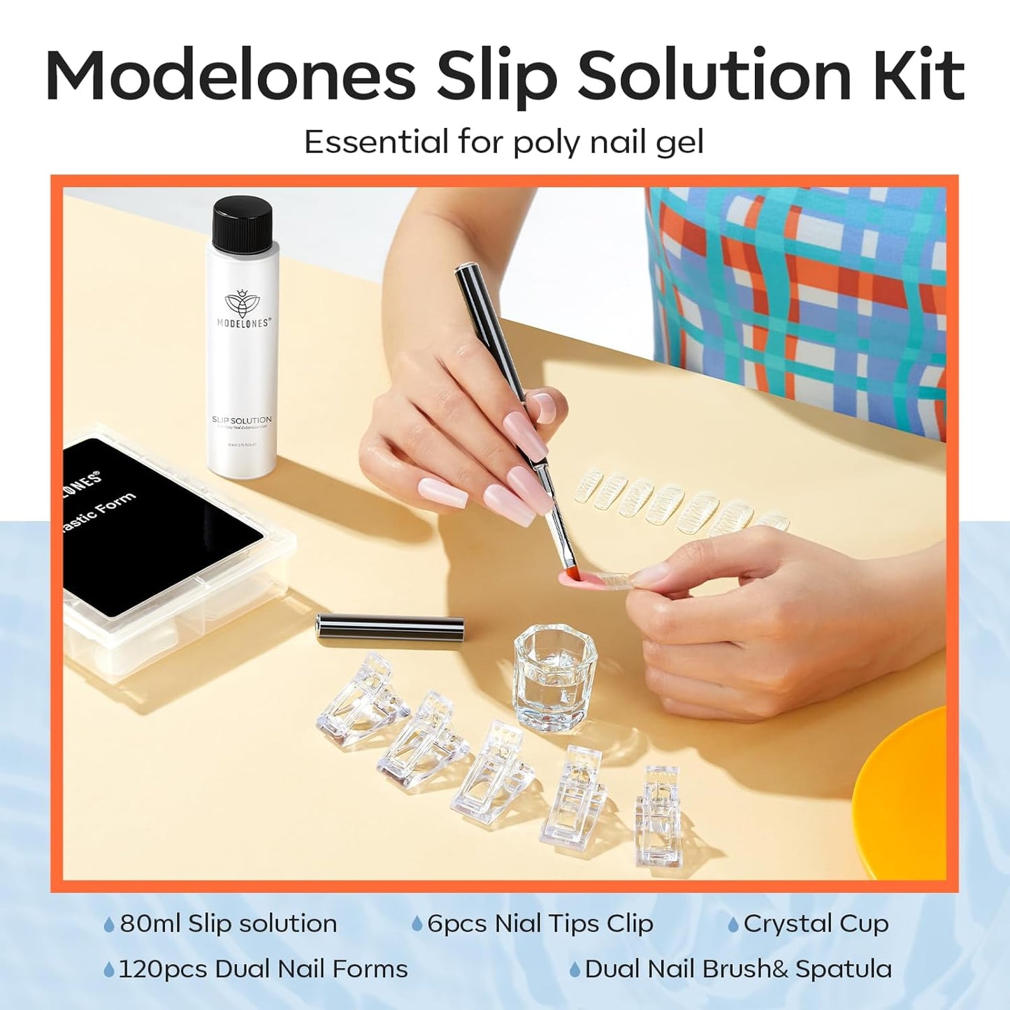 Modelones Poly Gel Slip Solution & Dual-Ended Brush – Beginner Nail Extension Kit for First-Time DIY Manicures at Home