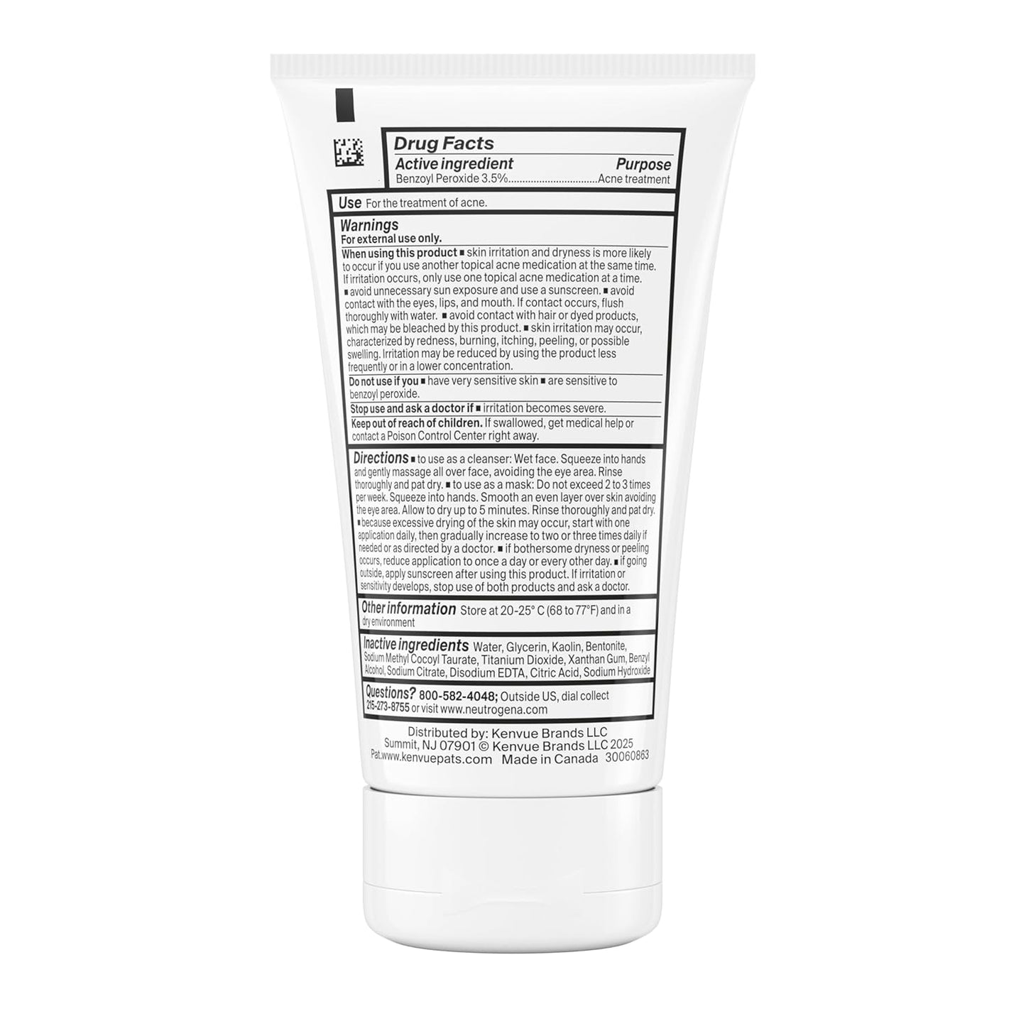 Neutrogena Evenly Clear Benzoyl Peroxide Clay Mask – One-Tube Simplicity for Effortless Acne Care Routines