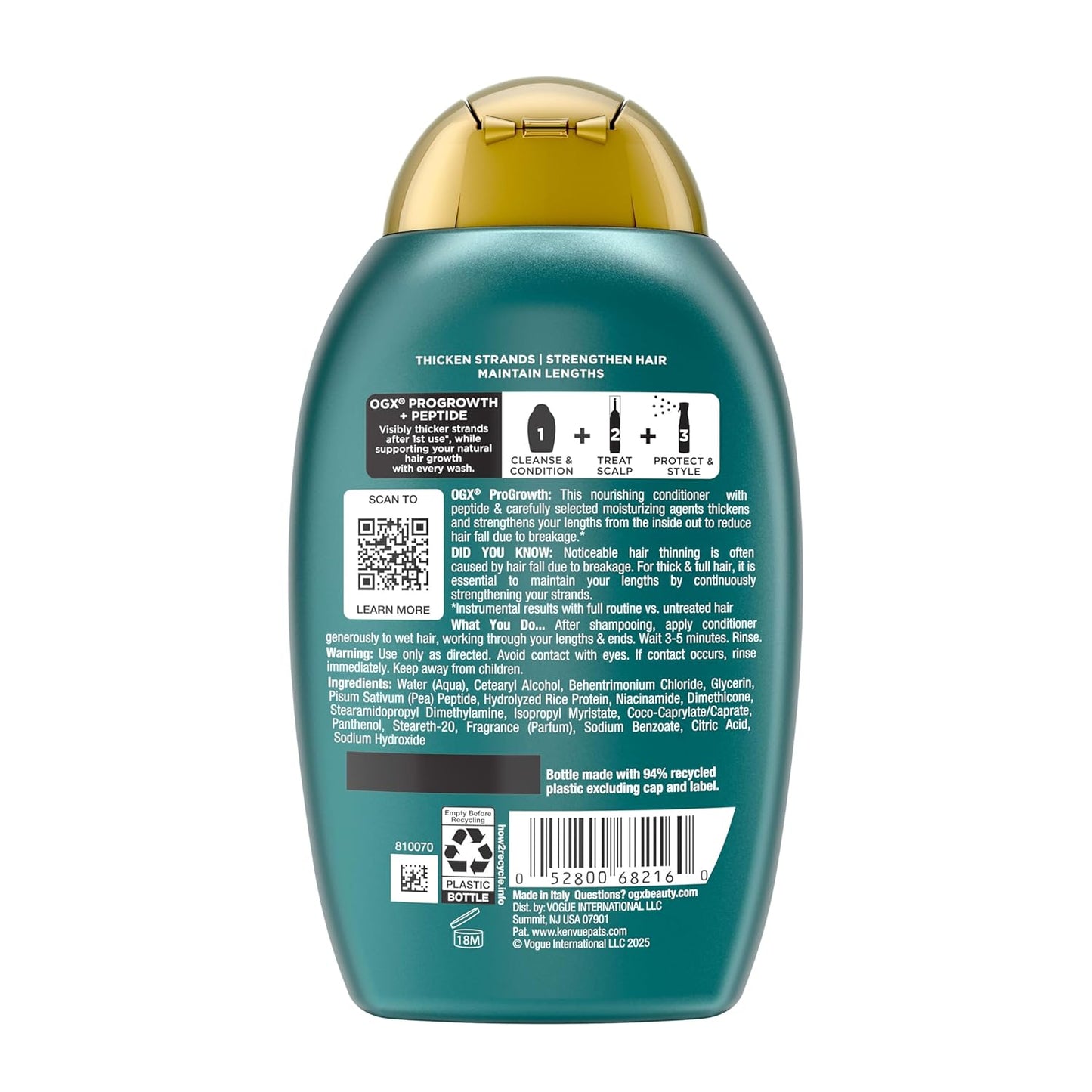 OGX ProGrowth + Peptide Conditioner – Pampering Gift for Women Focused on Thicker-Looking Hair