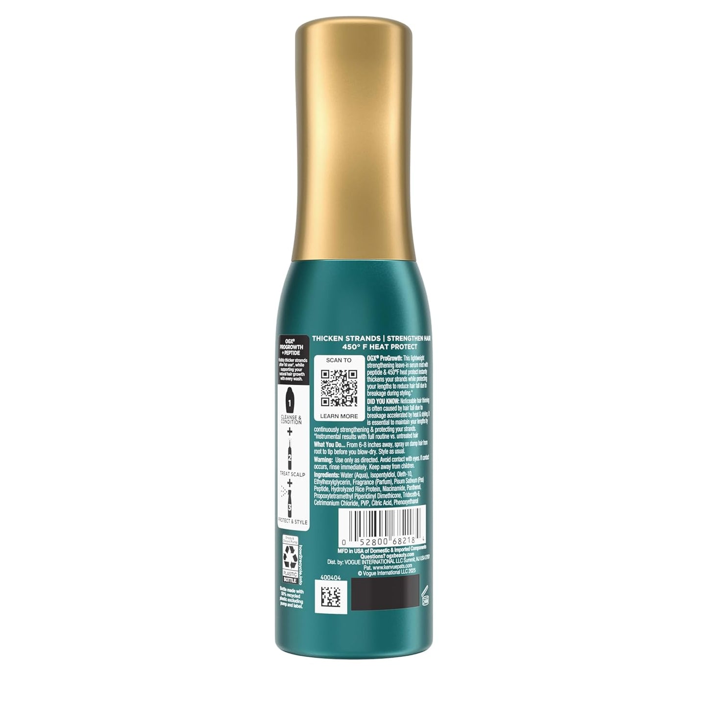 OGX ProGrowth + Peptide Serum Mist – Time-Saving Leave-In for a Camera-Ready, Fuller-Looking Blowout, 6.5 fl oz
