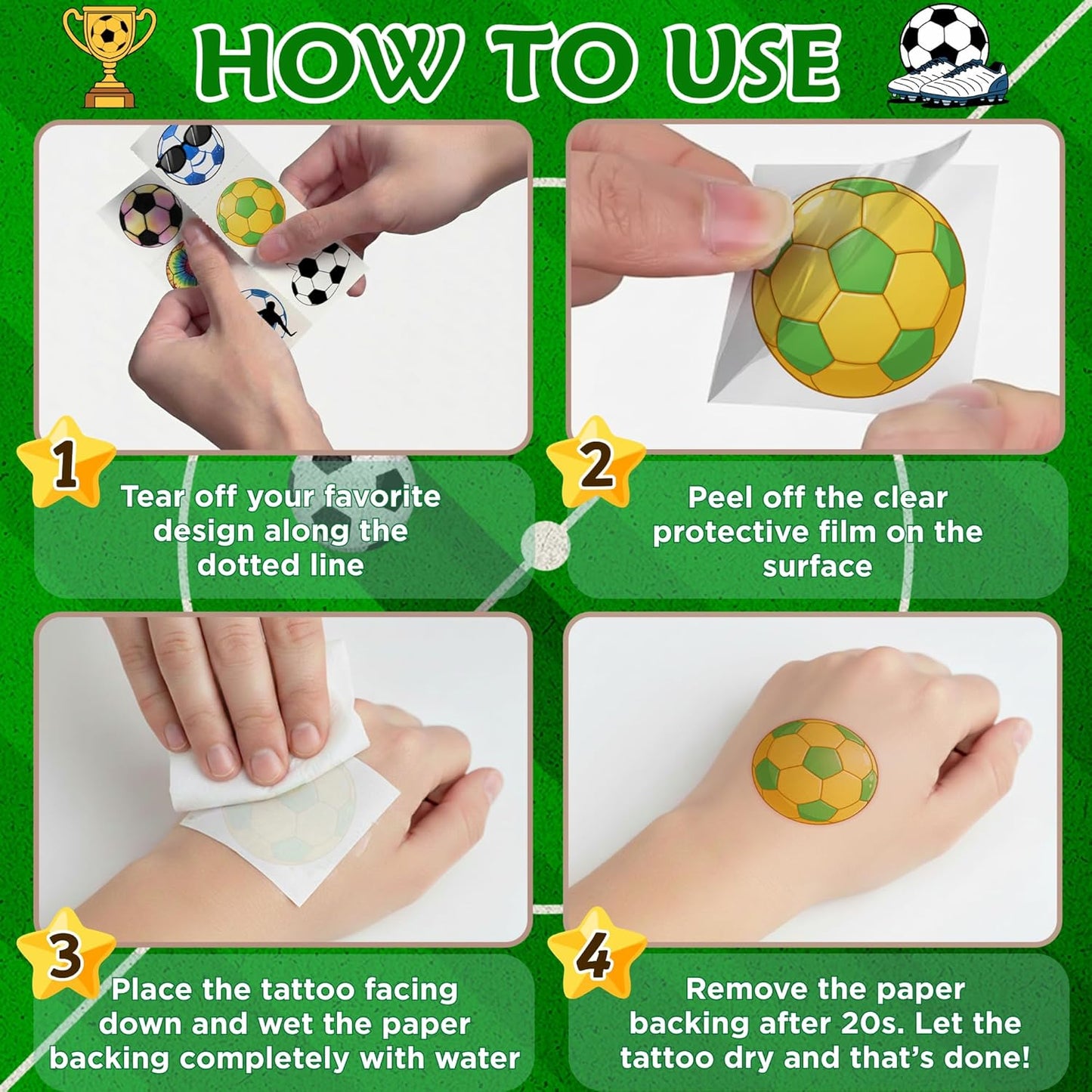 Sports Themed Birthday Gift for Soccer Fans – 96 Piece Tattoo Sticker Party Pack