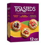 Toasteds Crackers Three-Flavor Box – Travel and Road Trip Snack Pack for the Whole Car, 12oz