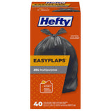 Hefty Easy Flaps Heavy Duty 30 Gallon Bags 40 Count – Quick Tie Design Bags for Large Decluttering Projects