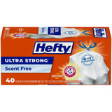 Hefty Ultra Strong 13 Gallon Trash Liners – White Unscented Drawstring Bags Designed for Sensitive Noses, 40 Count
