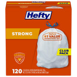 Hefty Strong 13 Gallon White Bags – Secure Bone and Food Scrap Disposal for Busy Kitchens, Unscented 120 Count