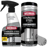 Weiman Stainless Steel Cleaner & Polish Kit – Less-Is-More Stainless Care, Effortless Spray Cloth and Wipe Set for Uncluttered Counters
