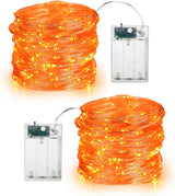 BrizLabs Purple & Orange LED Fairy Lights – Ambient Home Lighting, 2-Pack Battery String for Holiday Mantel Styling