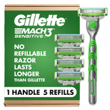 Gillette Mach3 Sensitive Shaving System – Mindful Grooming Ritual with Lubricating Strip, 1 Handle and 5 Refills