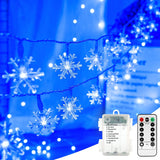 BrizLabs Snowflake String Lights – Mantel & Fireplace Decor, Cool White 8 Mode Battery Lights with Remote