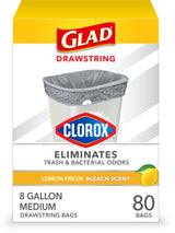 Glad Odor Control Trash Bags Febreze Fresh Clean – Stress-Free Home Reset for Bath Time and Bedroom Mindfulness, 8 Gallon, 80 Count