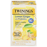 Twinings Superblends Probiotics+ Lemon & Ginger Herbal Tea – Daily Self-Care Routine for Gut Health, 1 Billion CFUs, 18 Teabags