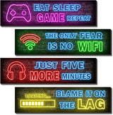 4 Pcs Printed Neon Gaming Posters – Thoughtful Gamer Gift Set for Birthdays and Holidays, Wooden Gaming Signs