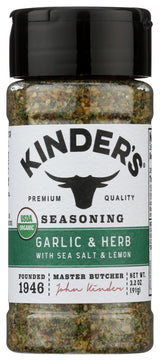 Kinder's Organic Garlic Herb Sea Salt & Lemon Seasoning – Camping and Outdoor Cooking Companion for Sheet-Pan Meals, 3.2 oz