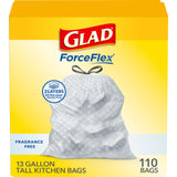 Glad ForceFlex Drawstring Garbage Bags – Simple Fragrance-Free Essentials for Minimalist Home Systems, 13 Gal