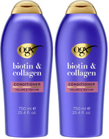 OGX Thick & Full Biotin & Collagen Volumizing Conditioner – High-End Repair Treatment for Breakage-Prone Hair with 72-Hour Volume, 25.4 fl oz 2-Pack