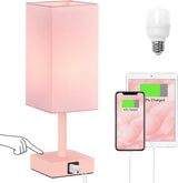 Ambimall Touch Lamp – Simple Modern Nightstand Light in White Base and Soft Pink Shade, Less-Is-More Home Design