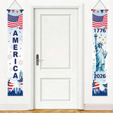 AhfuLife World Soccer Cup Hanging Couplet Set 2026 Home Game Day Doorway Decor Patriotic Trophy and Flag Print (Style 2)
