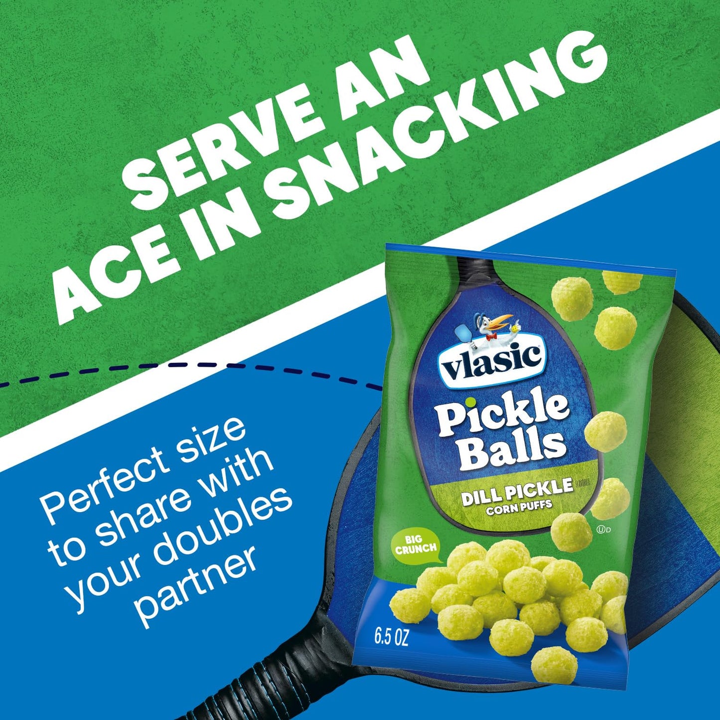 Vlasic Pickle Balls Dill Pickle Flavored Corn Puffs 6.5 oz – Fun Pickleball-Shaped Corn Puffs for Kids' Sports Snack Packs