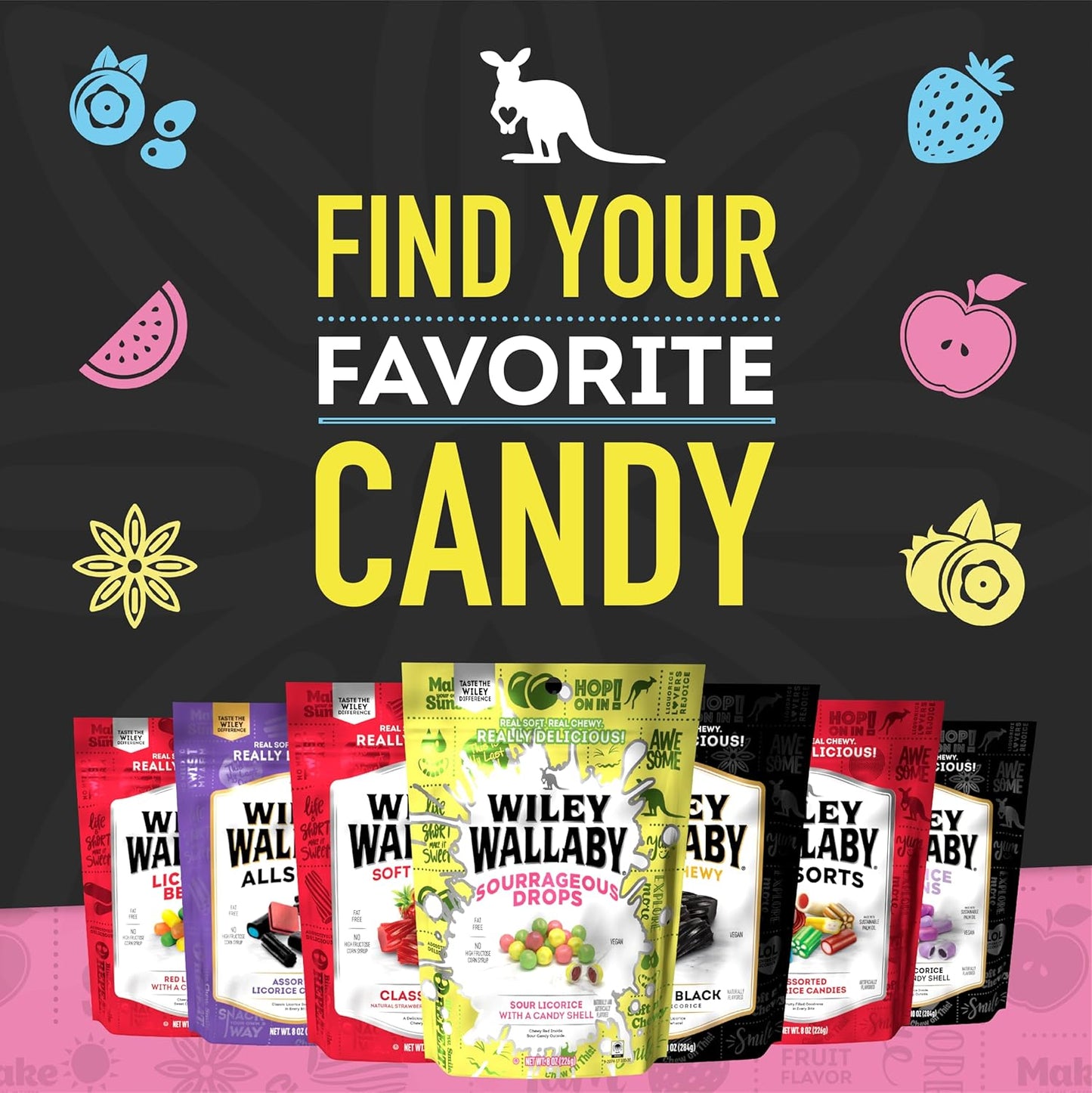Wiley Wallaby Australian Style Licorice Mix – Fat Free Candy Variety Pack for Family Road Trips and Picnic Outings