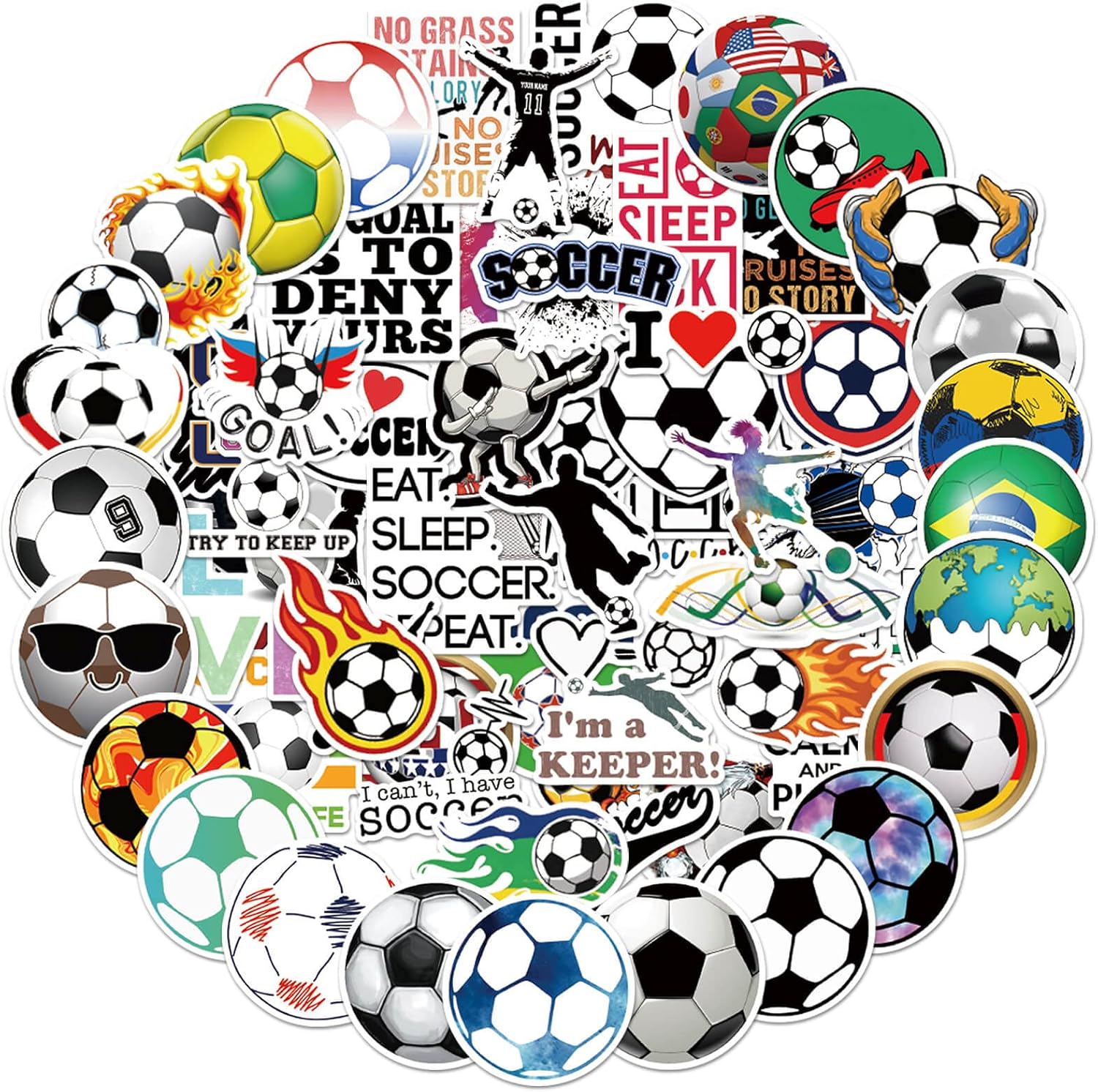 100 sheets of assorted soccer-themed designs in multicolor variety pack