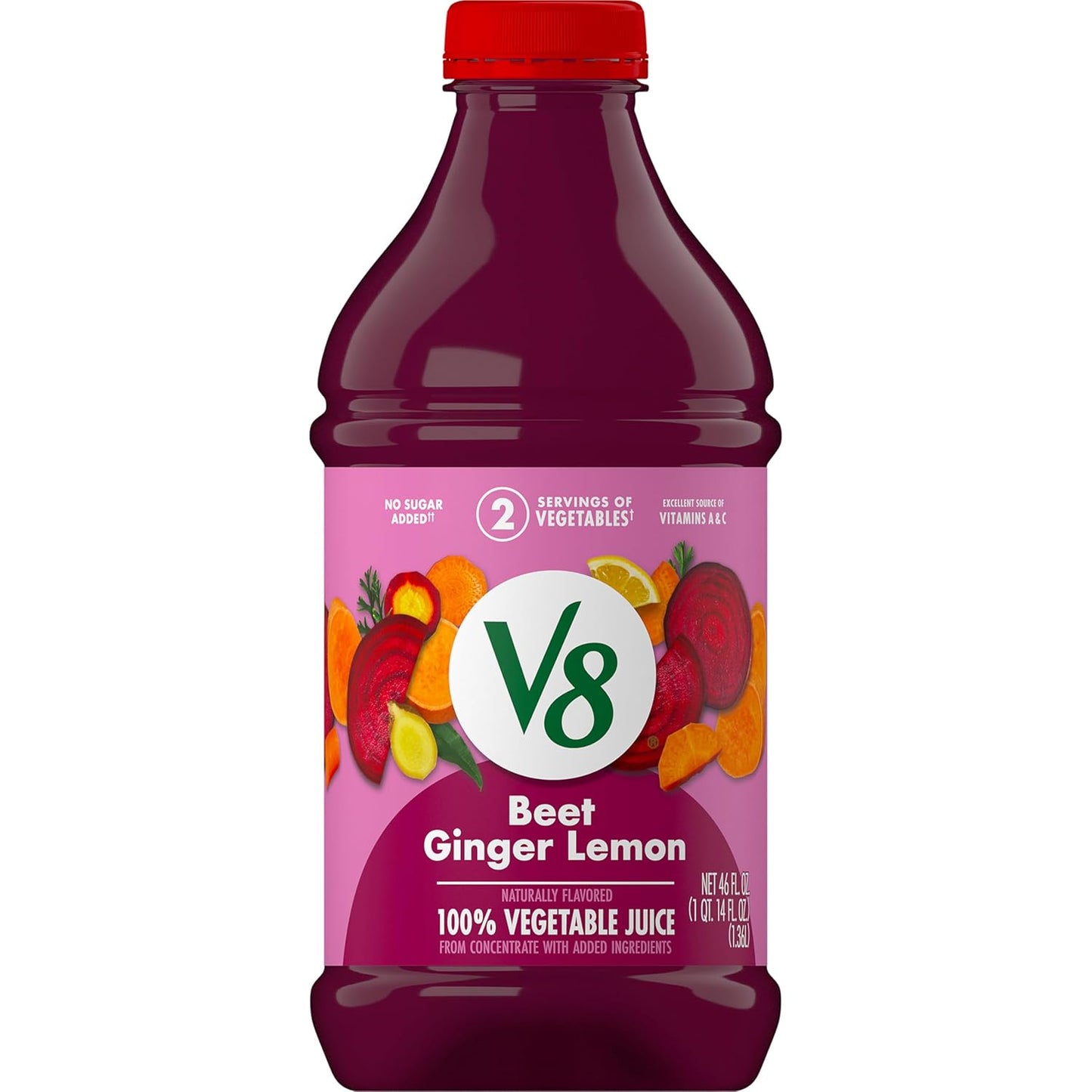 100% vegetable juice with concentrated beet, sweet potato, and carrot juice base