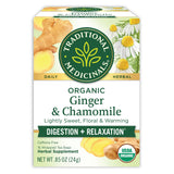 Traditional Medicinals Organic Tea Ginger & Chamomile – Cozy Housewarming Gift for Women Who Love Herbal Remedies, 16 Bags