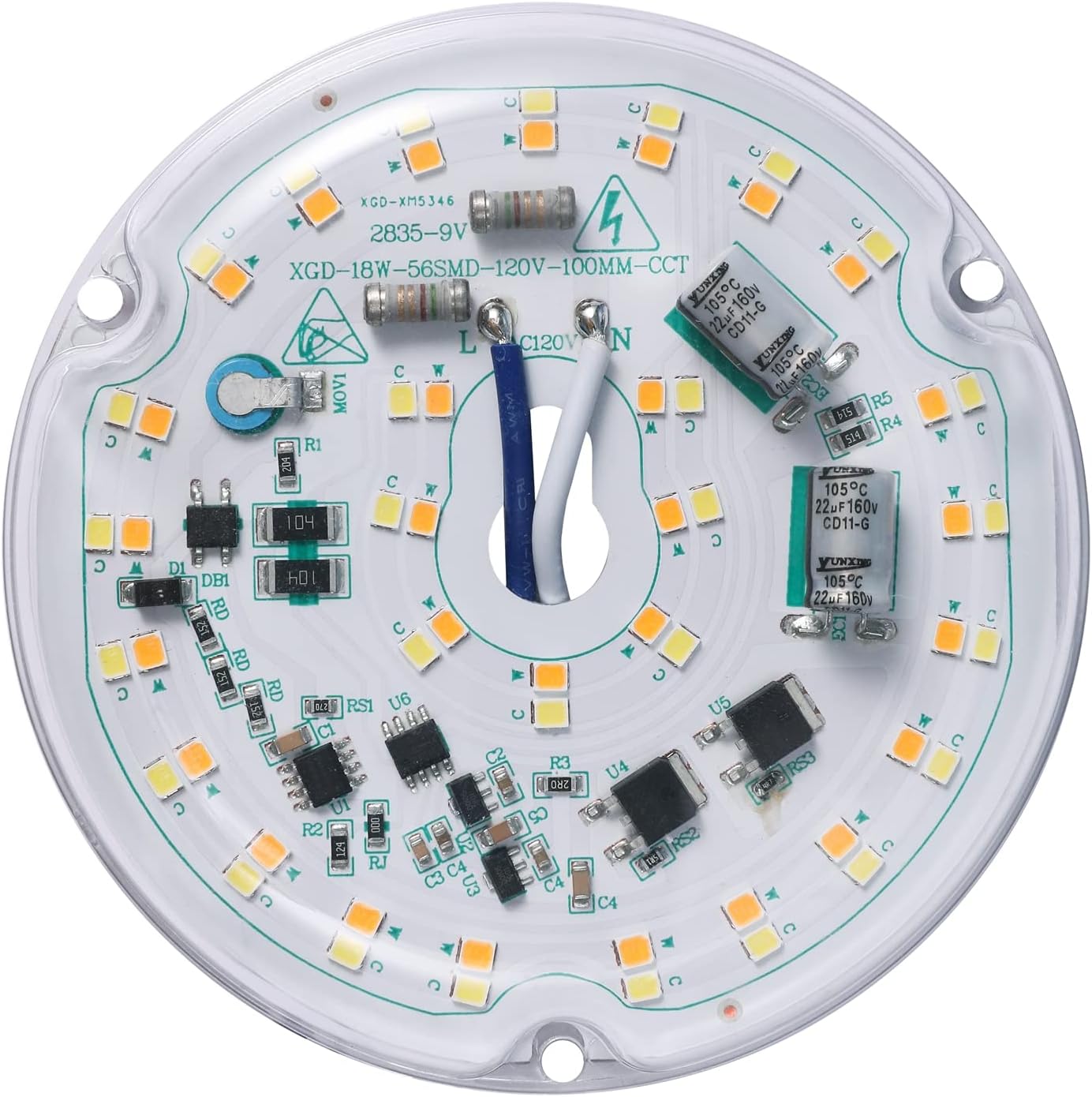 18w led producing 2200 lumens (100lm/w efficiency)