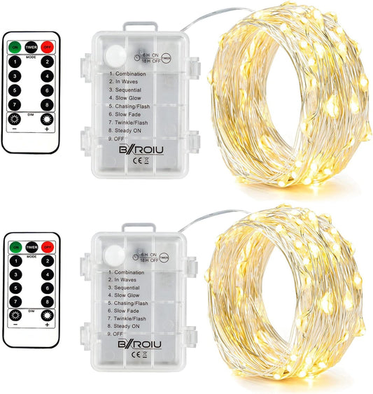 2-pack of 5-meter (16.4ft) silver wire strings with 50 micro leds each (100 leds total)