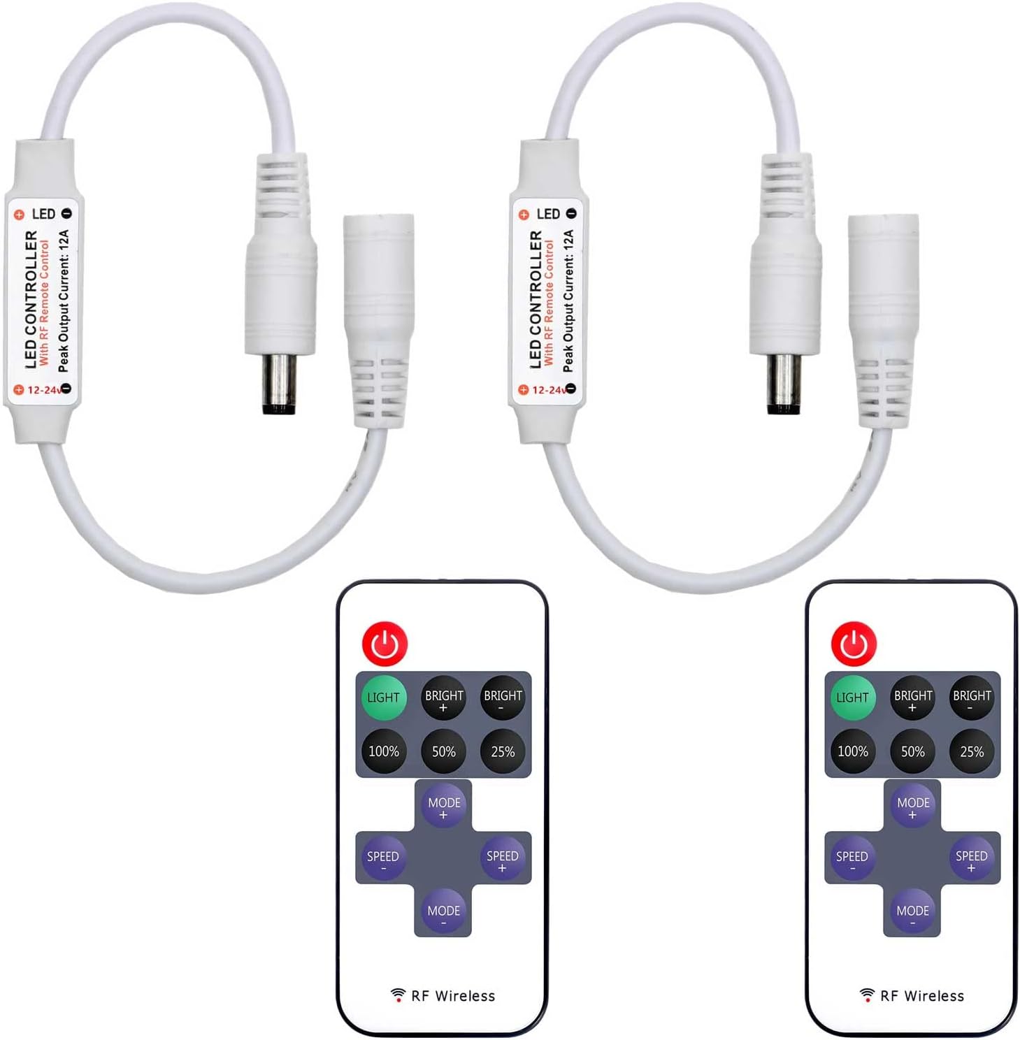 2-pack of mini rf wireless led dimmer controllers with 11-key remotes