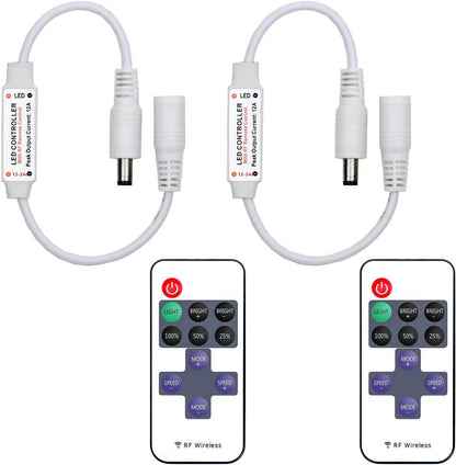 2-pack of mini rf wireless led dimmer controllers with 11-key remotes