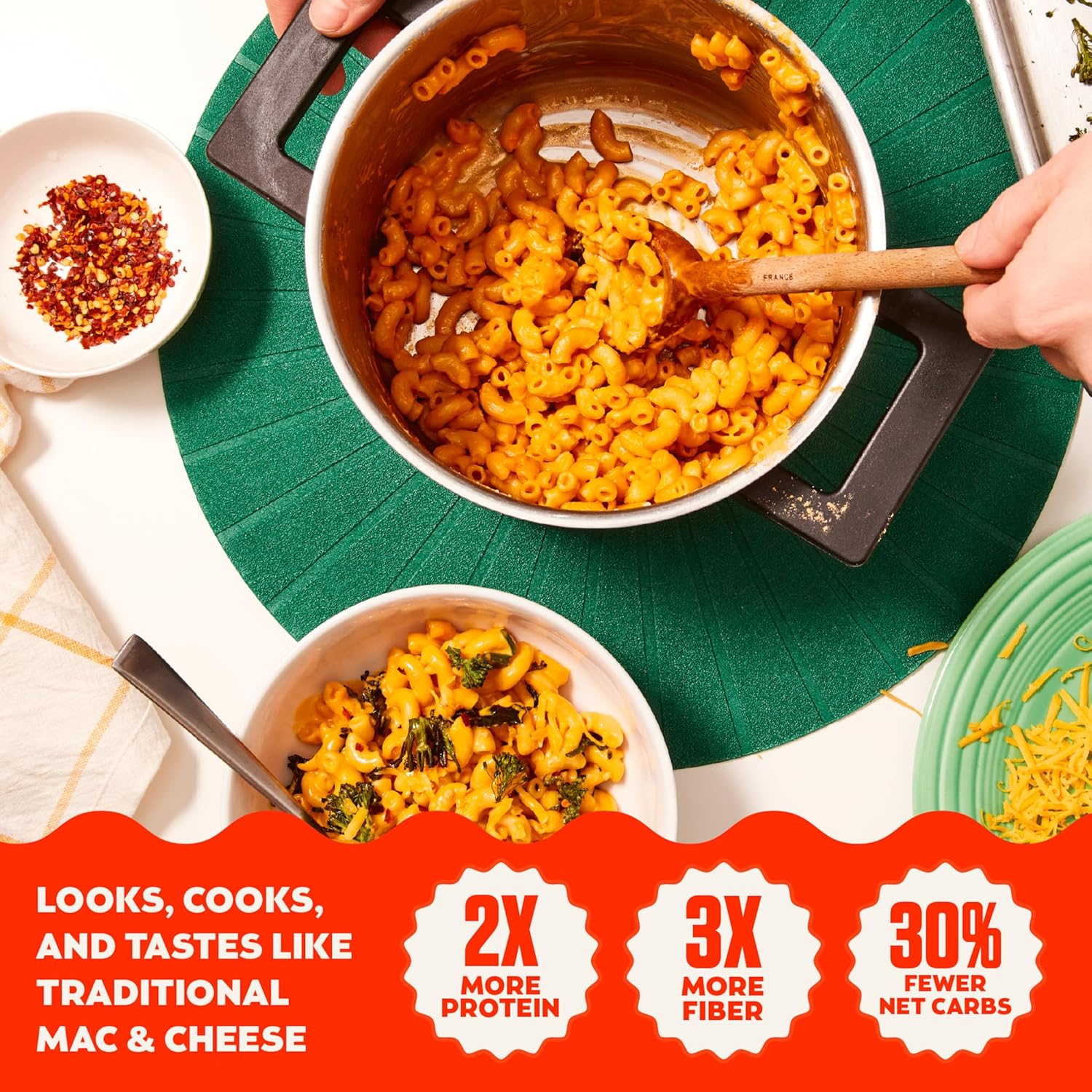 30% reduced carbohydrate content compared to standard wheat mac and cheese