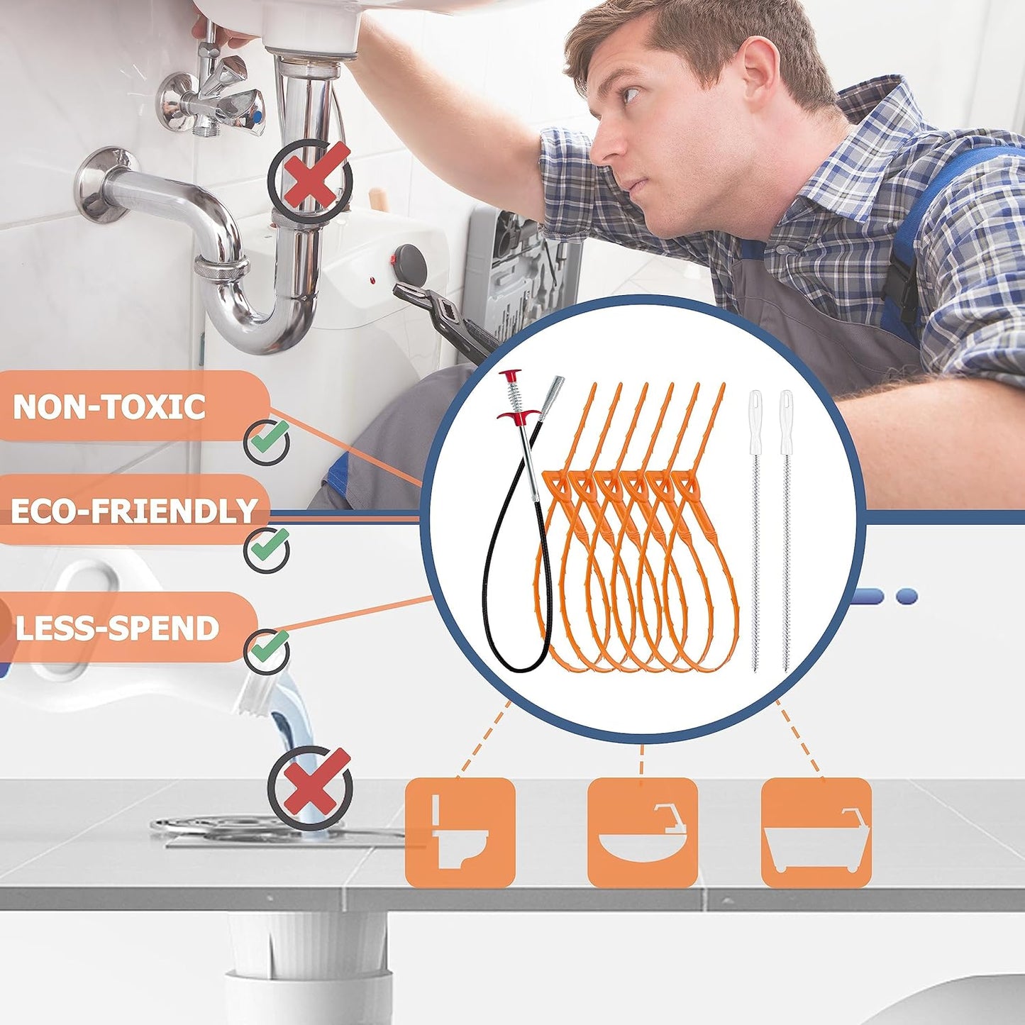 35.5-Inch Drain Snake and Brush Kit – Thoughtful Housewarming and Apartment Move-In Gift Idea