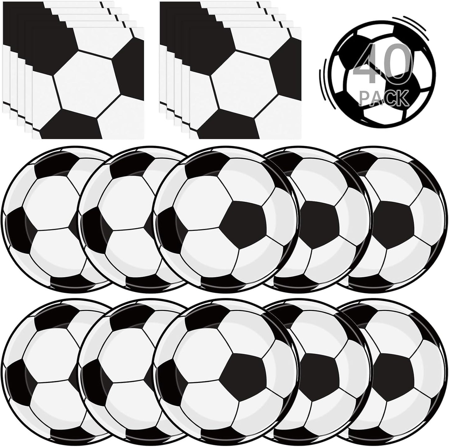 40-piece set: 20 nine-inch round paper plates plus 20 six-and-a-half-inch napkins (13x13 inches unfolded, 3-ply luncheon)