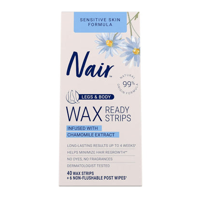 40 ready-to-use wax strips with no rubbing or warming required