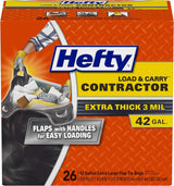 Hefty Load & Carry 42 Gallon Bags – Industrial 3mm Thick Outdoor Garbage Bags for Storm Cleanup and Camping