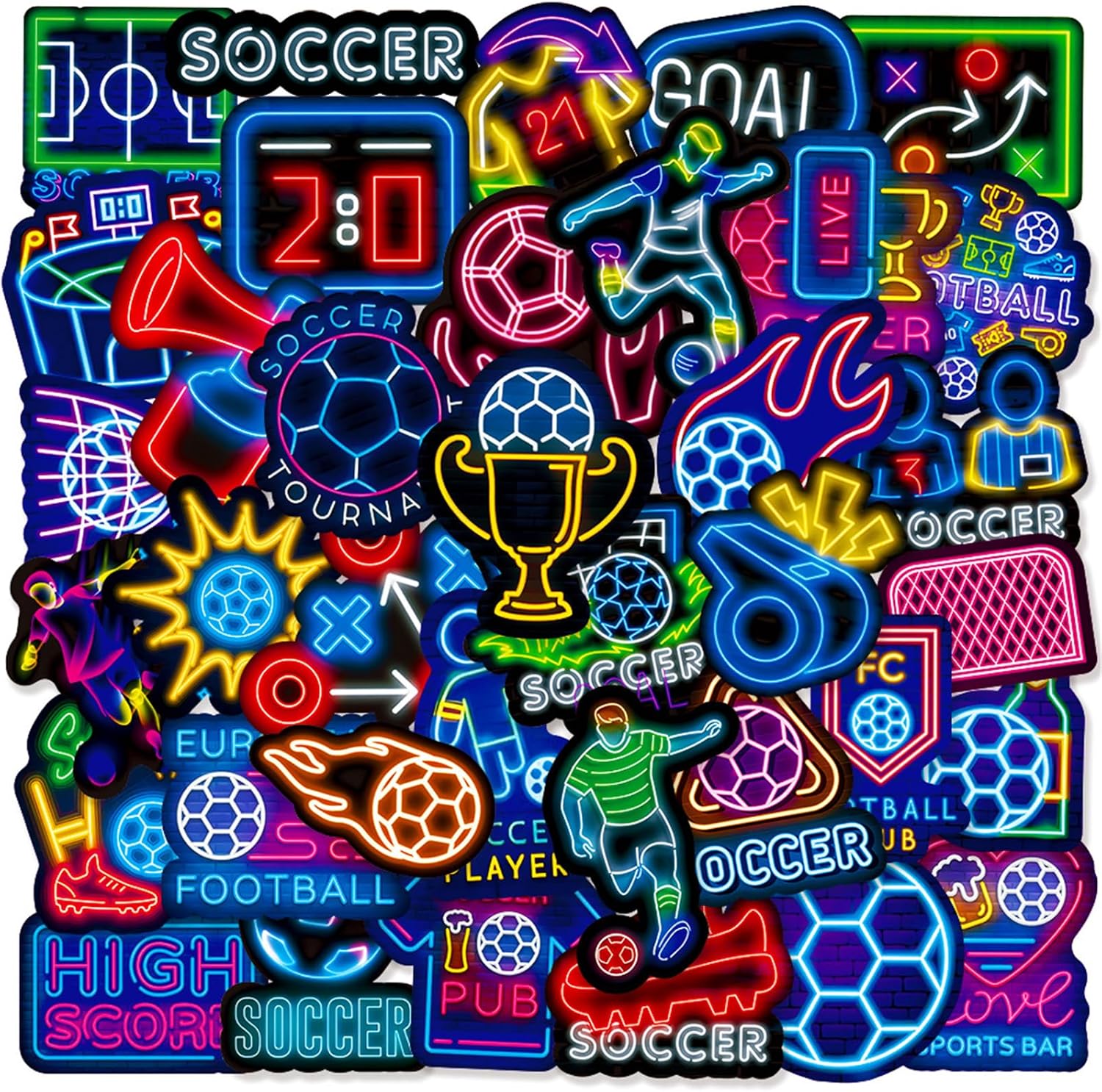 50-piece pack with mixed sports motifs (football, soccer, baseball, basketball)