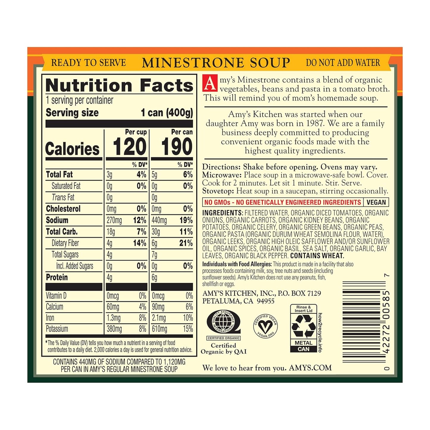 50% reduced sodium compared to regular minestrone