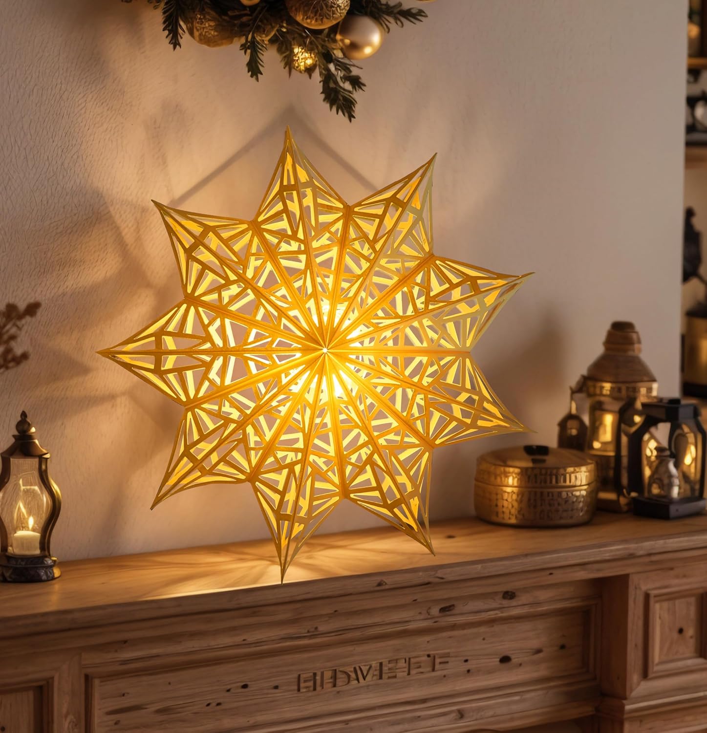 5Pcs White Silver Snowflake Star Lanterns – Clean-Line Seasonal Decor for the Intentional Home, Tool-Free Magnetic Assembly
