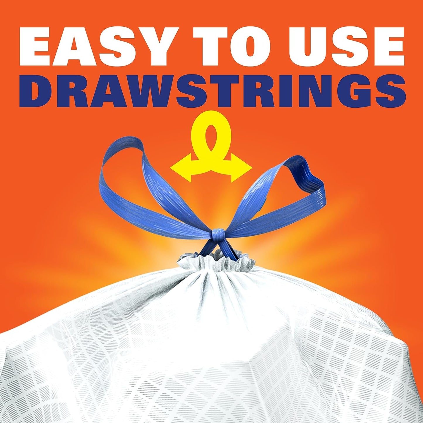 6-in-1 protection: flex strength, tough drawstring, odor control, leak resistance, puncture resistance, rip resistance