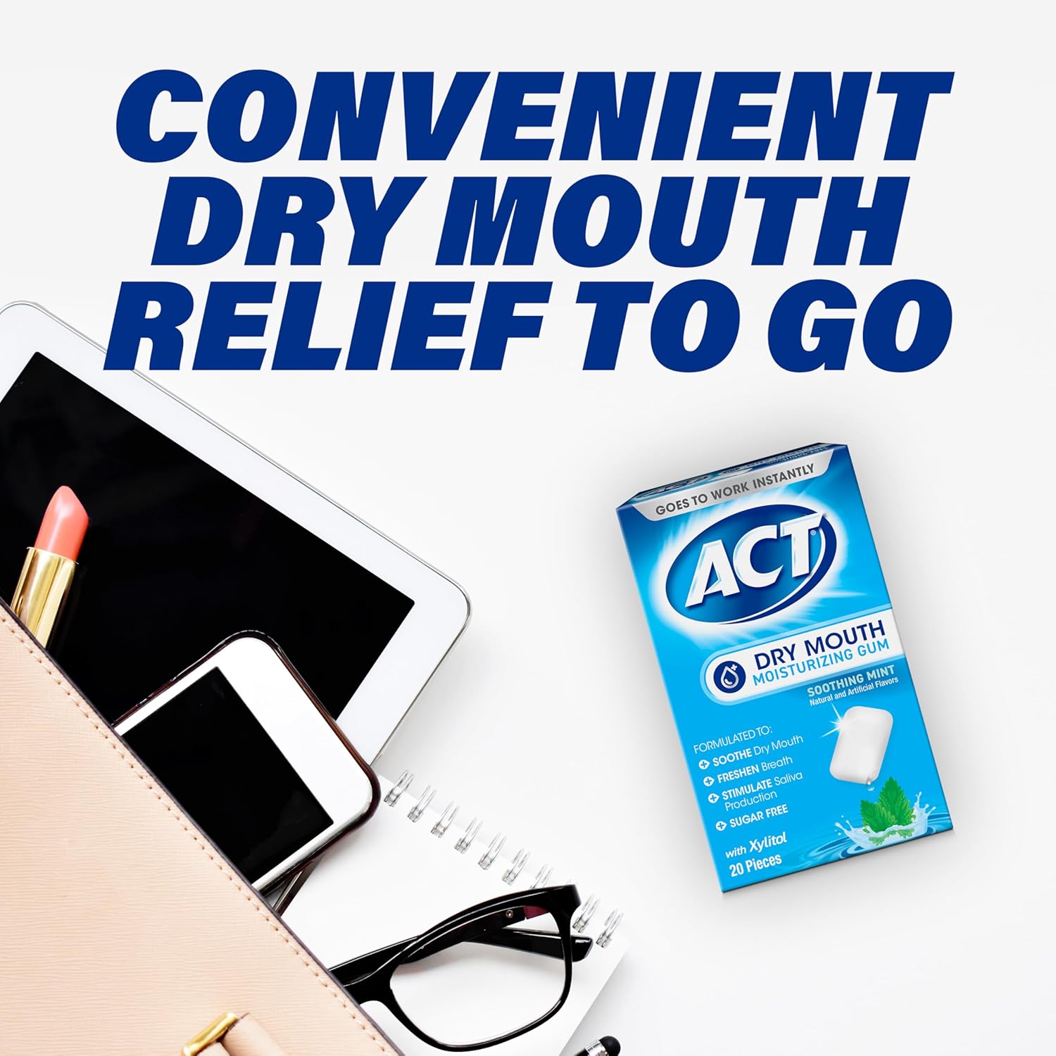 ACT Dry Mouth Gum – Calming After-Coffee Chew for Soothing Dry Mouth, Soothing Mint 20 Count