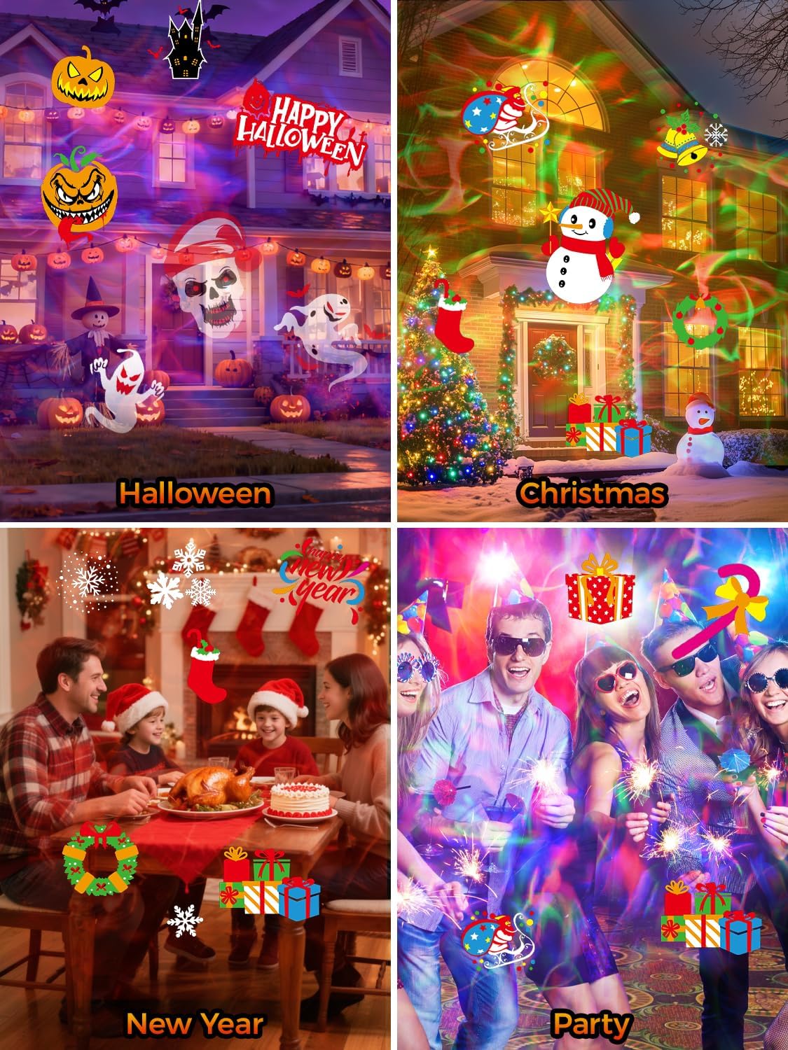 AIMENGME Fire-Free Christmas and Halloween Light – Cool-Run LED Projector Safe Around Kids and Pets