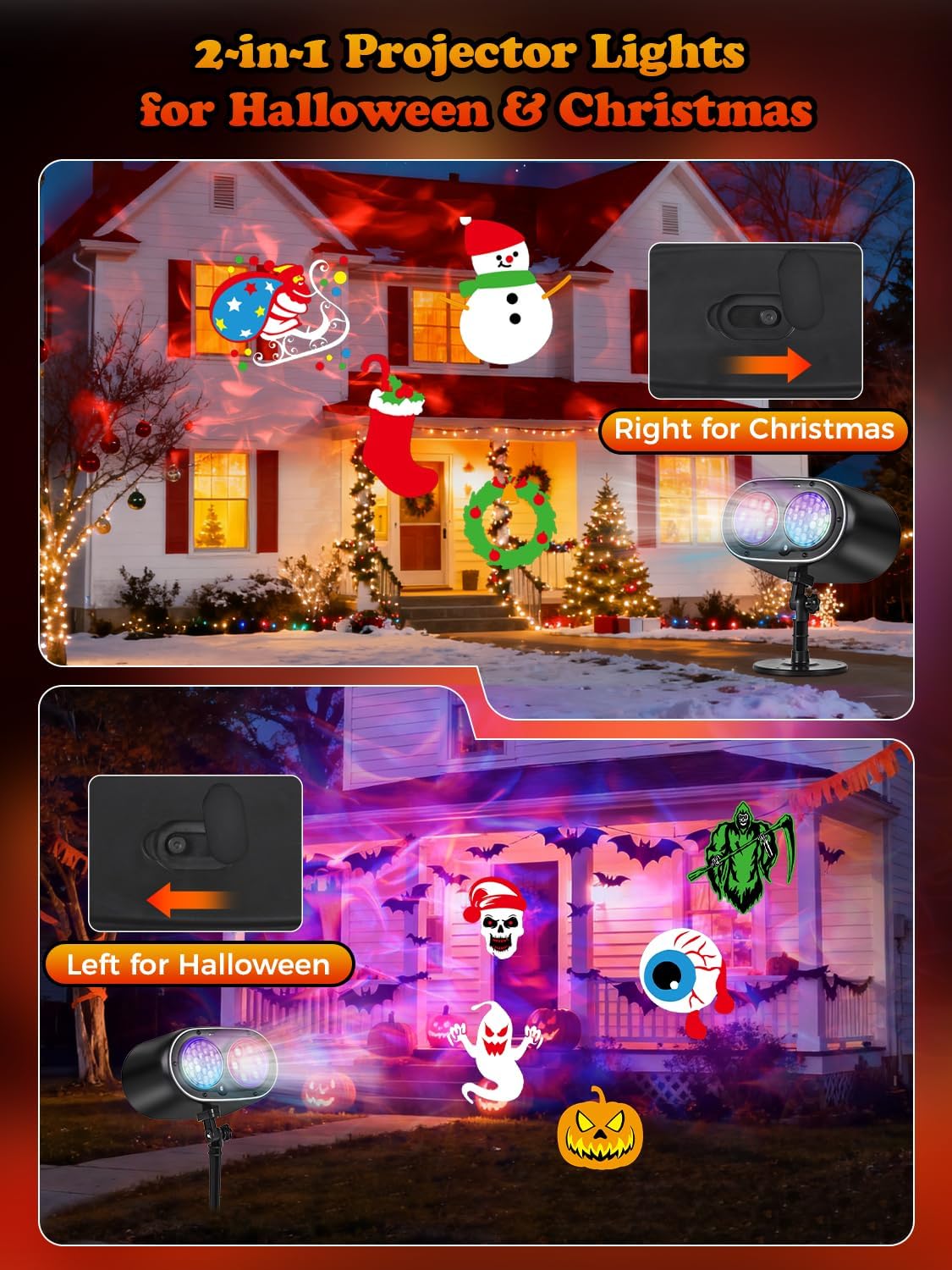 AIMENGME Fire-Free Christmas and Halloween Light – Cool-Run LED Projector Safe Around Kids and Pets