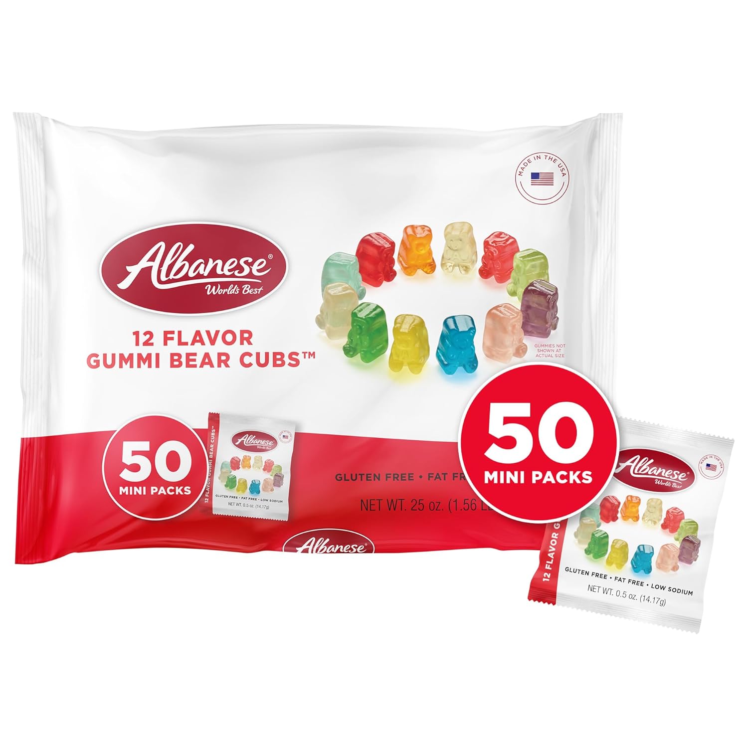 Albanese World's Best Sweet & Sour Monster Gummi Bear Cub Bags – Durable Wrapped Snack Packs for Outdoor Halloween Festivities